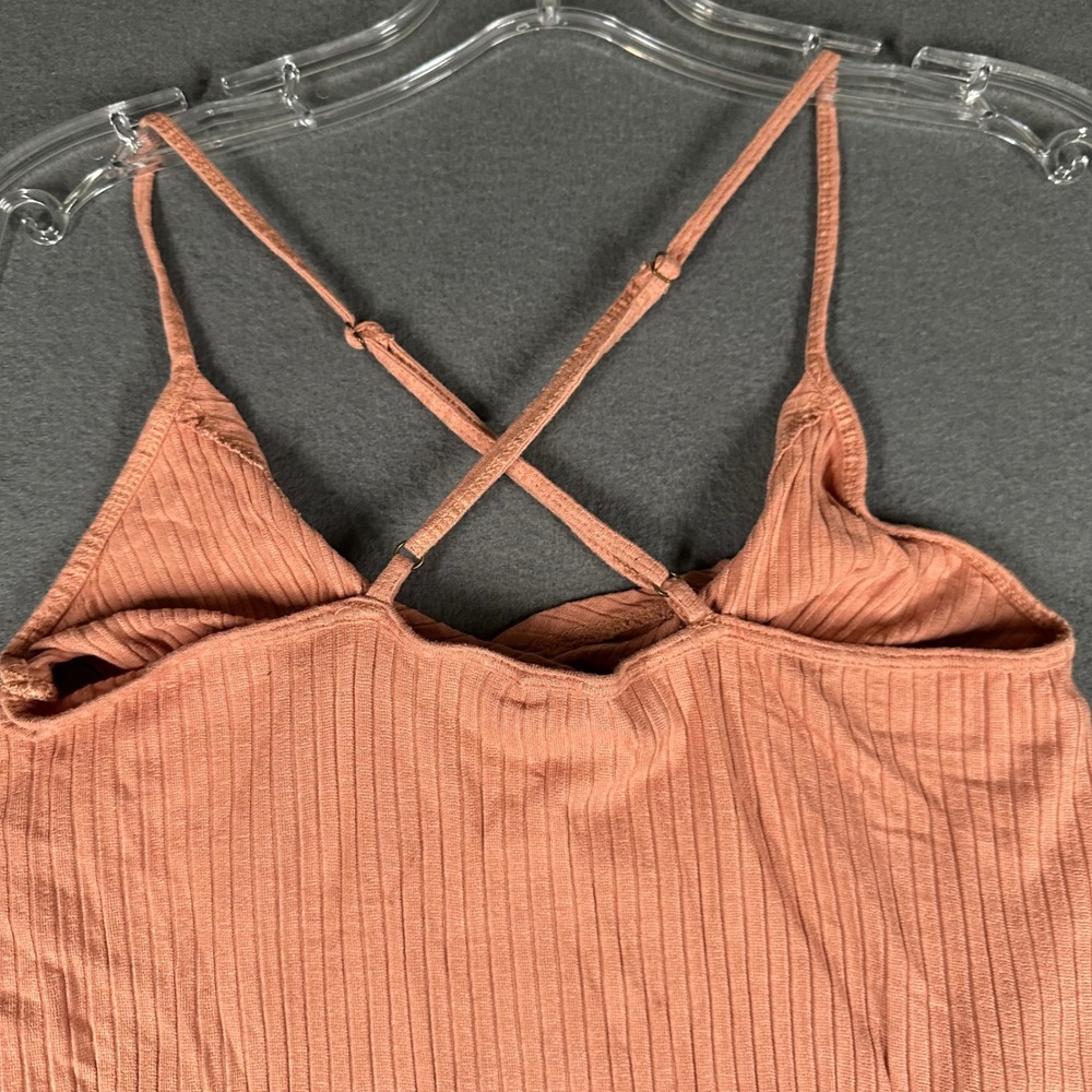 Volcom Dress Womens XS Pink Ribbed Knit Cami Mini Sleeveless Criss Cross Casual - Picture 9 of 11